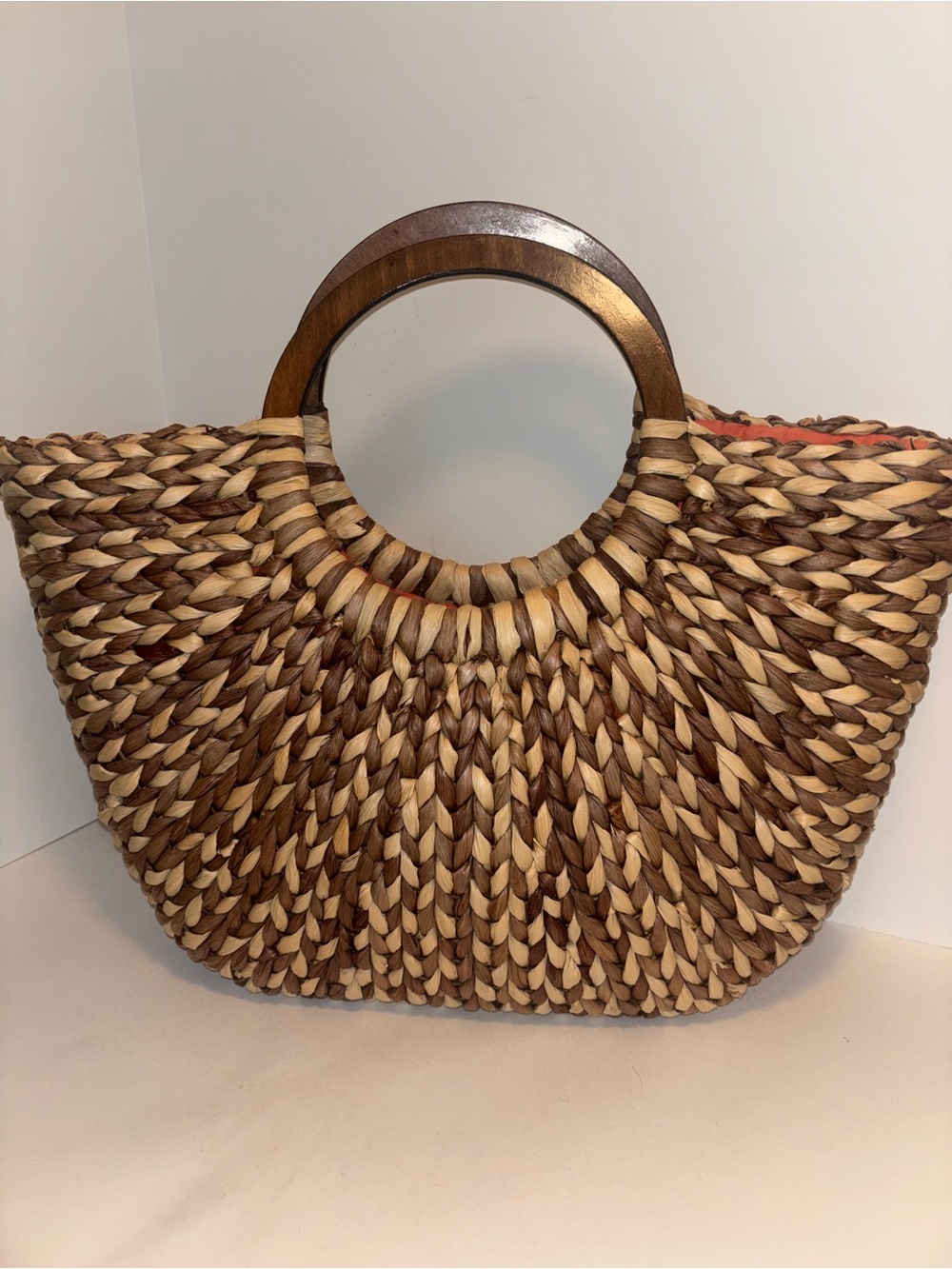 The Limited Large Natural Braided Woven Tote with Wooden Handles